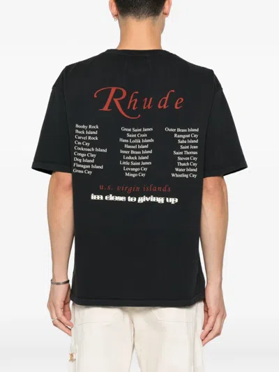Rhude Classic Black T-shirt With Crew Neckline And Timeless Appeal In Black