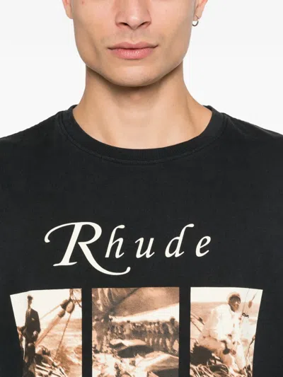Rhude Classic Black T-shirt With Crew Neckline And Timeless Appeal In Black