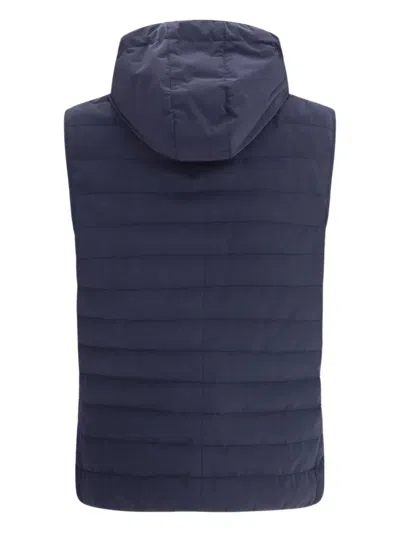 Brunello Cucinelli Removable-hood Snap-button Gilet In Blue