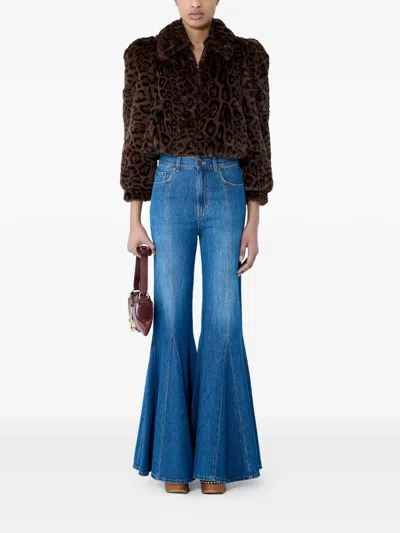 Chloé Leopard Print Faux Fur Cropped Jacket In Brown
