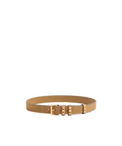 Valentino Garavani Flaneuse Belt In Suede 30 Mm Woman Havana Beige 100 In Brown