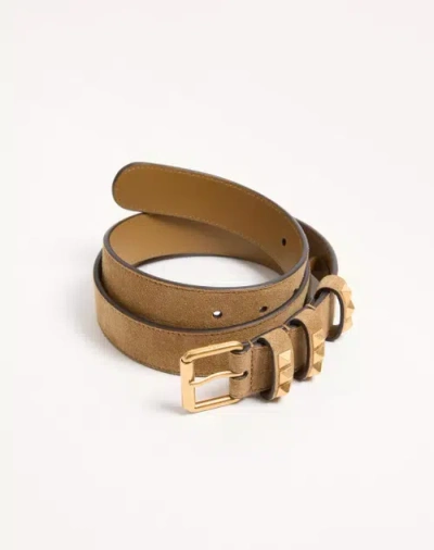 Valentino Garavani Flaneuse Belt In Suede 30 Mm Woman Havana Beige 100 In Brown