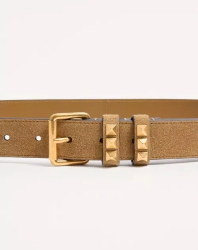 Valentino Garavani Flaneuse Belt In Suede 30 Mm Woman Havana Beige 100 In Brown