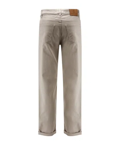 Brunello Cucinelli Logo-embroidered Five-pockets Trousers In Gray