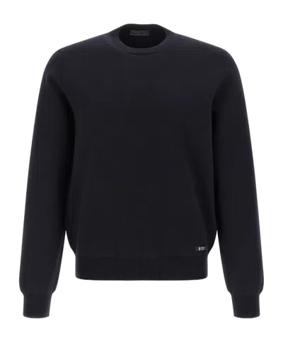 Prada Navy Blue Logo Sweaters In Black