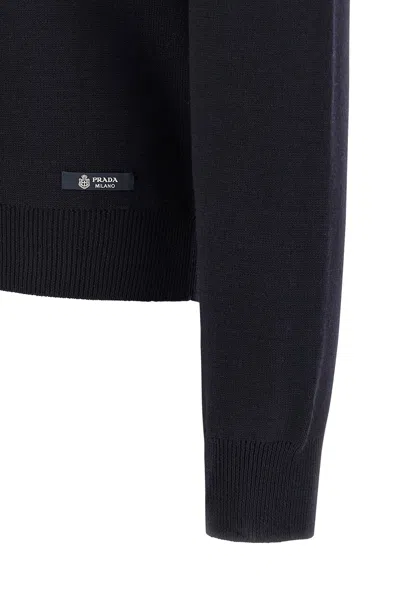 Prada Navy Blue Logo Sweaters In Black