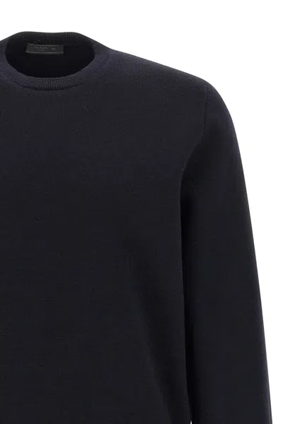 Prada Navy Blue Logo Sweaters In Black