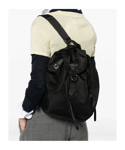 Prada Logo Backpack In Black