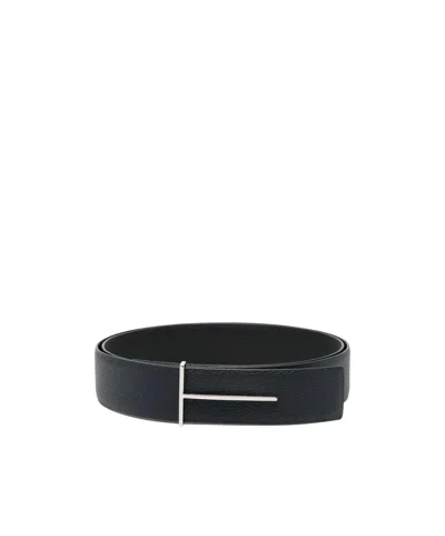 Tom Ford Dark Brown Reversible Textured Silver Buckle Belt In Black