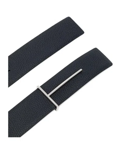 Tom Ford Dark Brown Reversible Textured Silver Buckle Belt In Black