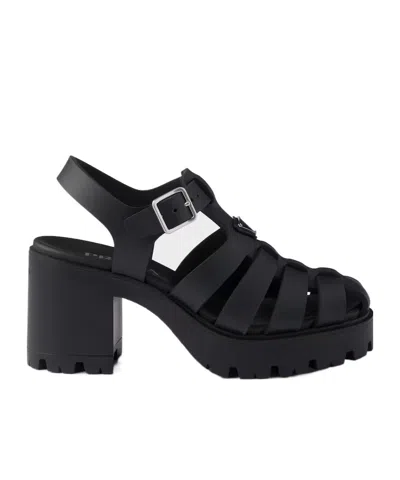 Prada Sandals Buckle Detail Chunky Sole Open Toe In Black