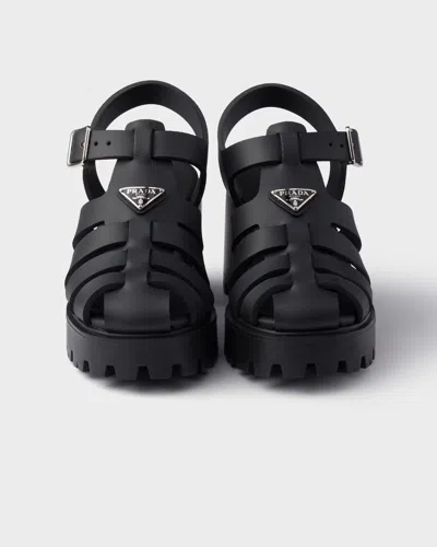 Prada Sandals Buckle Detail Chunky Sole Open Toe In Black