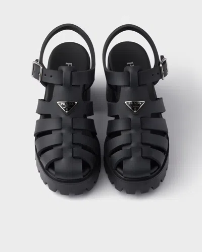 Prada Sandals Buckle Detail Chunky Sole Open Toe In Black