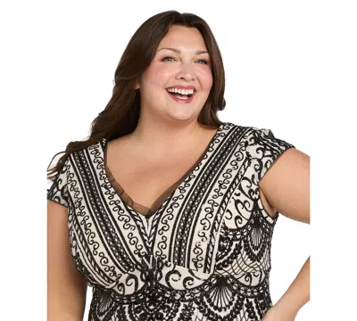 R & M Richards Plus Size V-neck Sequin Design Long Dress In Brown