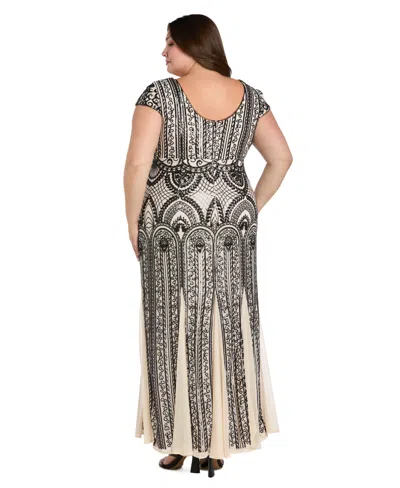 R & M Richards Plus Size V-neck Sequin Design Long Dress In Brown