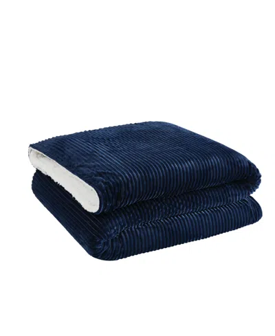 London Fog Plush Large Corduroy Blanket, Twin In Blue