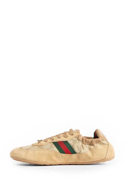 Gucci Shift Low Top Sneakers Rubber Sole Stripe In Sand