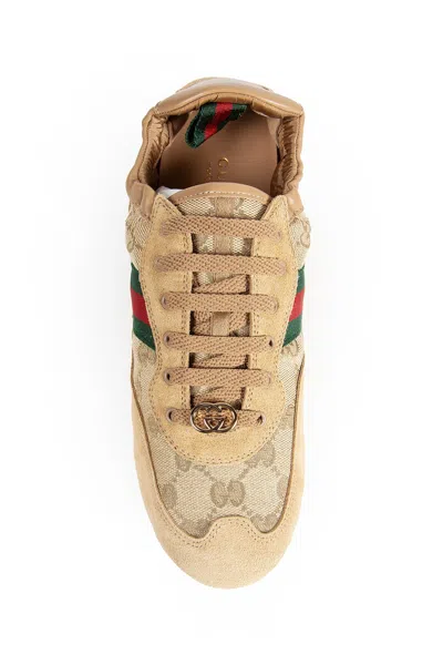 Gucci Shift Low Top Sneakers Rubber Sole Stripe In Sand