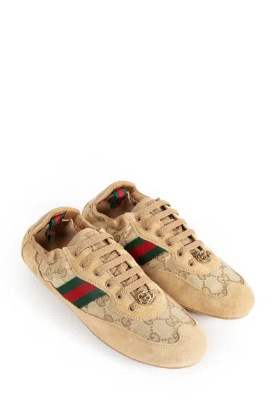 Gucci Shift Low Top Sneakers Rubber Sole Stripe In Sand