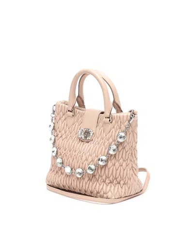 Miu Miu Nappa Chain Crystal Bag In Neutral