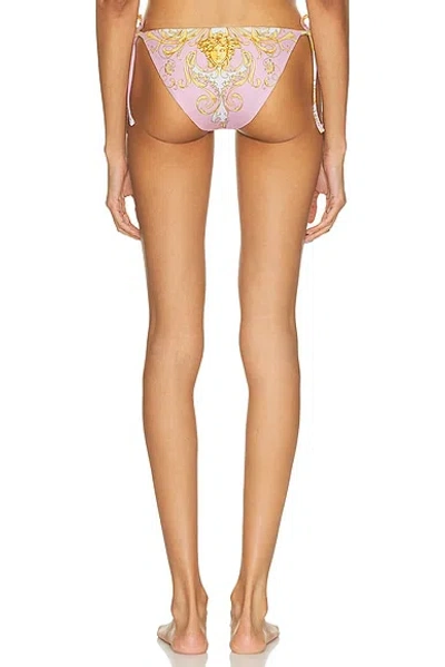 Versace Barocco Print String Bikini Bottoms In Pink
