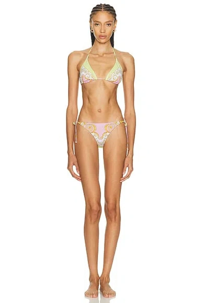Versace Barocco Print String Bikini Bottoms In Pink