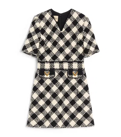 Valentino Vgold Checked Tweed Minidress In Multi