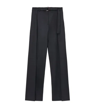 Loewe Wool Check Belted Trousers In Gray