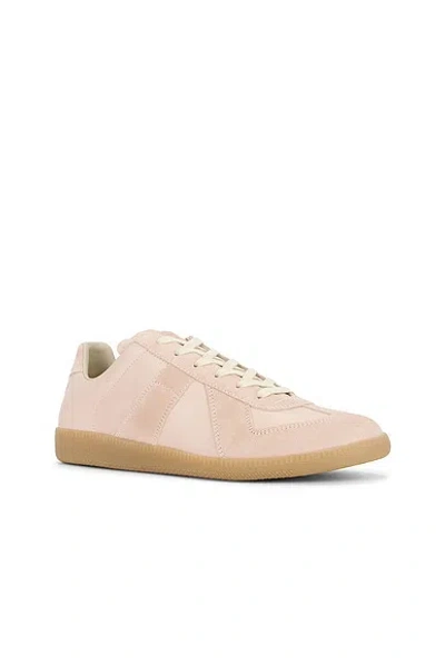 Maison Margiela 'replica' Pink Low Top Sneakers With Suede Details And Logo On The Tongue In Leather Woman In Beige