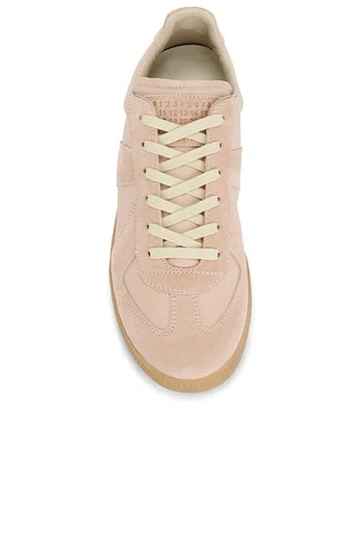Maison Margiela 'replica' Pink Low Top Sneakers With Suede Details And Logo On The Tongue In Leather Woman In Beige