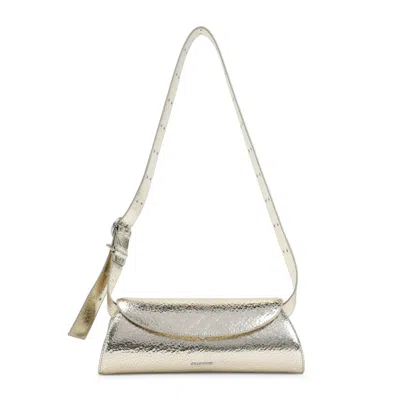 Jil Sander Platinum Cannolo Small Ovine Leather Shoulder Bag In Gold