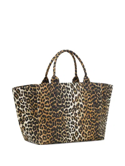 Ganni Large Tote Bag With Leopard Print Design In Animal Print