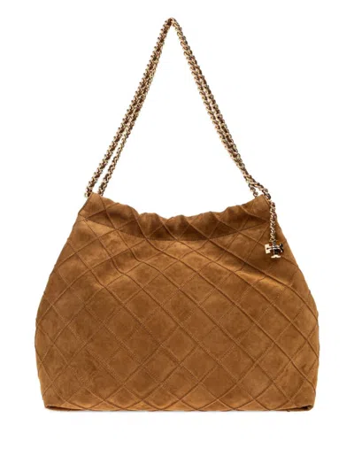 Tory Burch Brown Quilted Tote In Brown