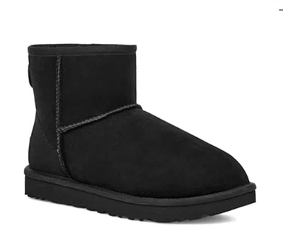 Ugg Classic Mini Black Ankle Boots With Logo Patch On The Rear In Suede Woman