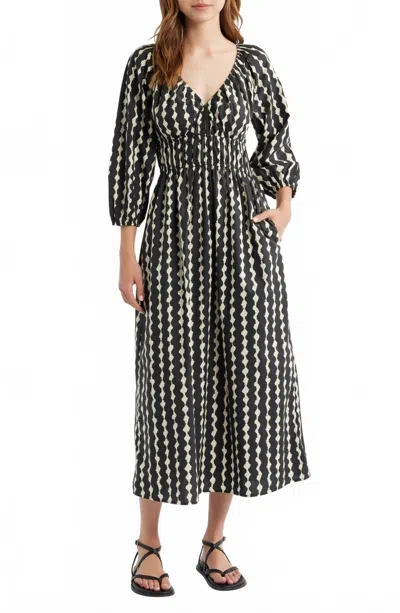 Rails Paio Abstract Print Long Sleeve Midi Dress In Painted Noir In Green