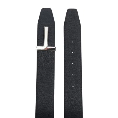 Tom Ford Textured Leather Belt With Distinctive Metallic Buckle In Blue