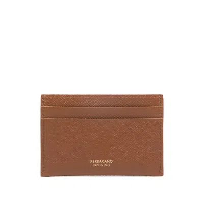 Ferragamo Hammered Leather Cardholder Featuring Gancini Detail In Pink
