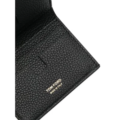 Tom Ford Black Card Holder With Embossed Logo Lettering On The Front In Grained Leather Man