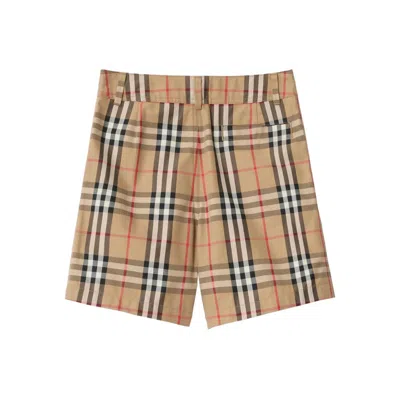 Burberry Oxford Cotton Check Shorts In Brown