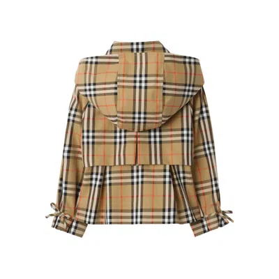 Burberry Check Cotton Hooded Trench Jacket In Brown