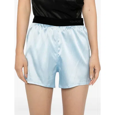 Tom Ford Stretch Silk Satin Relaxed Pj Shorts In Blue