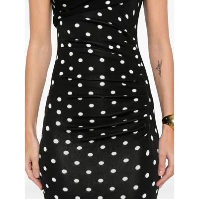 Self-portrait Polka Dot Draped Knit Midi Dress In Black