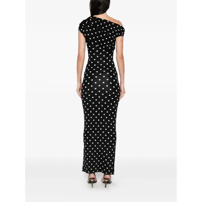 Self-portrait Polka Dot Draped Knit Midi Dress In Black