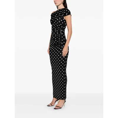 Self-portrait Polka Dot Draped Knit Midi Dress In Black