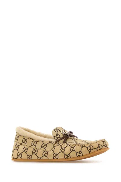 Gucci Leather Loafers With Merino Wool In Neutral
