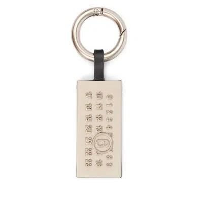Mm6 Maison Margiela Stitched-leather Key Ring In Silver