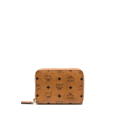 Mcm Visetos Zip Around Small Wallet In Brown
