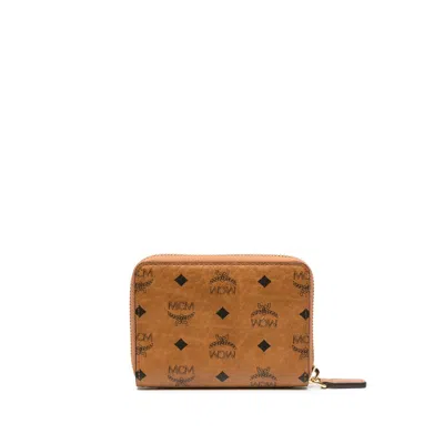 Mcm Visetos Zip Around Small Wallet In Brown