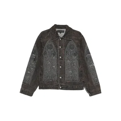 Who Decides War Vintage Stained Glass Denim Mechanic Trucker Jacket In Black