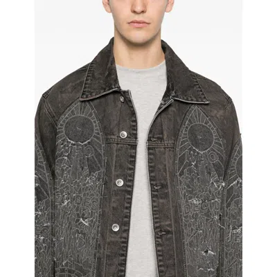 Who Decides War Vintage Stained Glass Denim Mechanic Trucker Jacket In Black